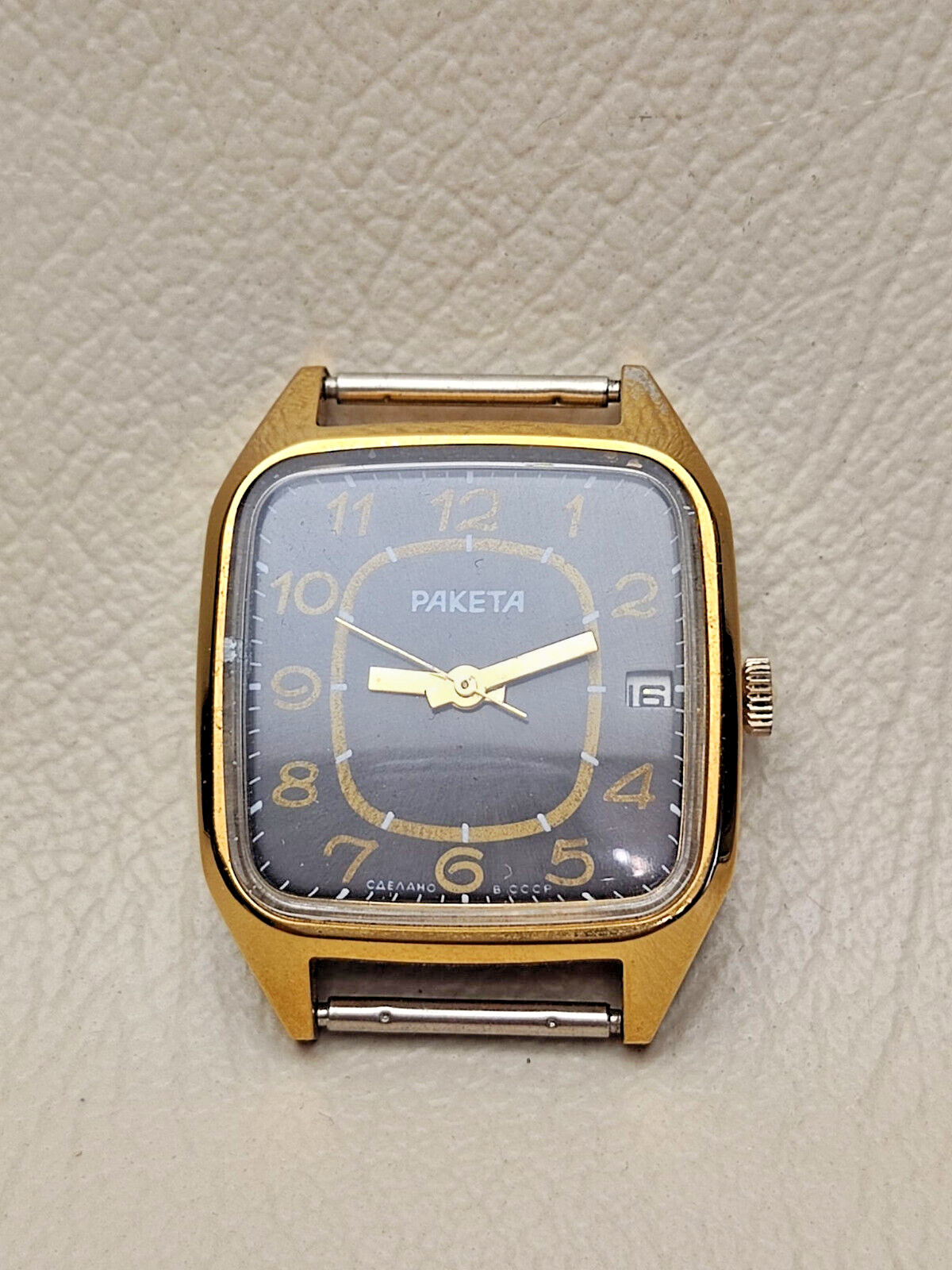 Vintage ROCKET gold-plated USSR Raketa 2614.H Nice Black Dial Wristwatch 19J