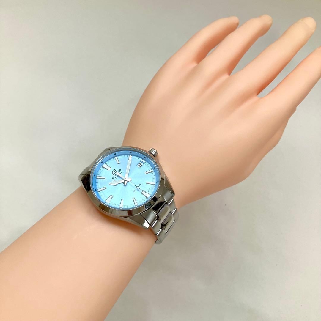 Casio Edifice EFV-100DJ-2BJF Quartz Mens Watch Light Blue Dial Full Metal Japan