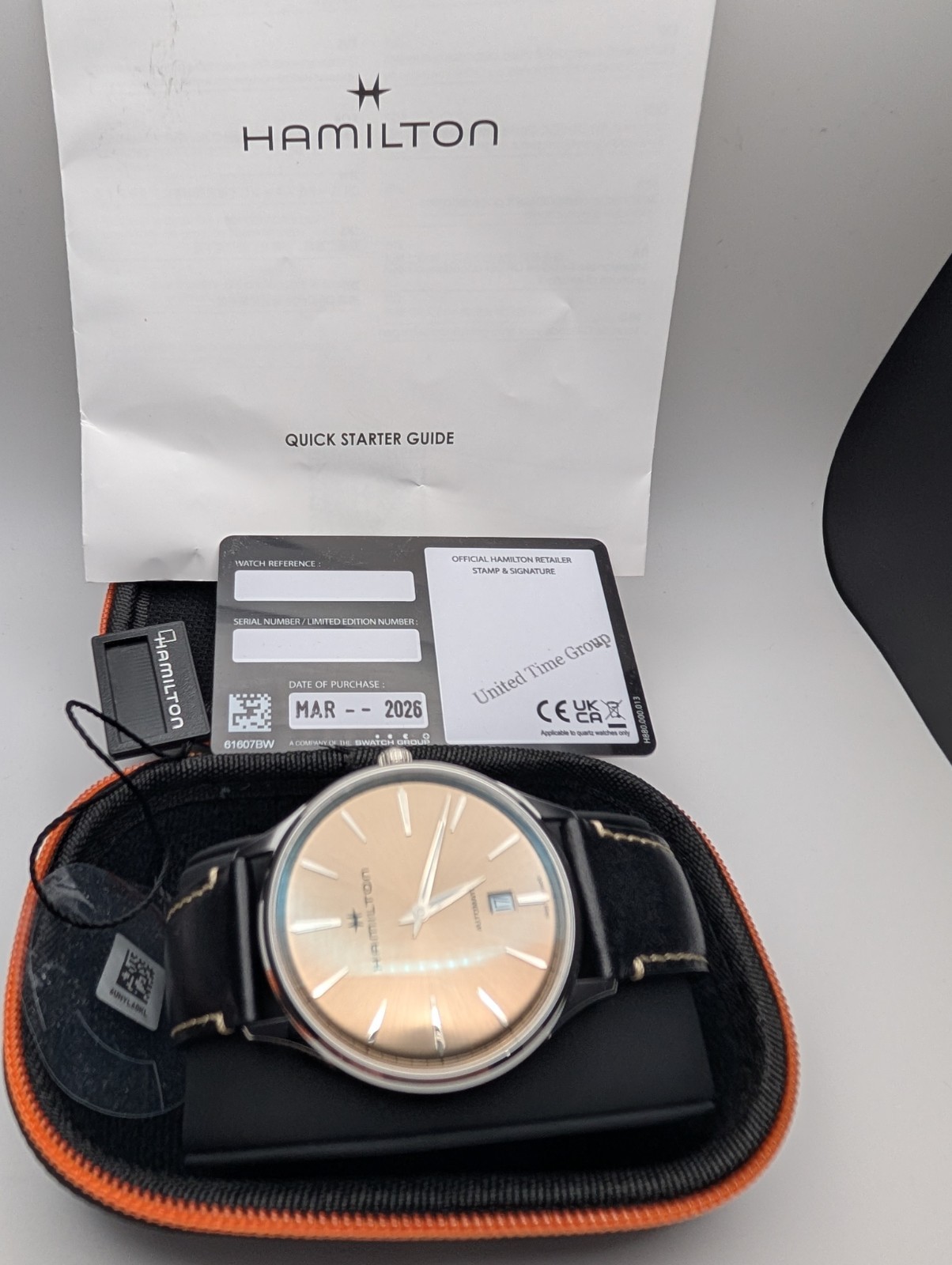 Hamilton Jazzmaster Beige Swiss Automatic Watch w/ Black Leather Strap – H385250