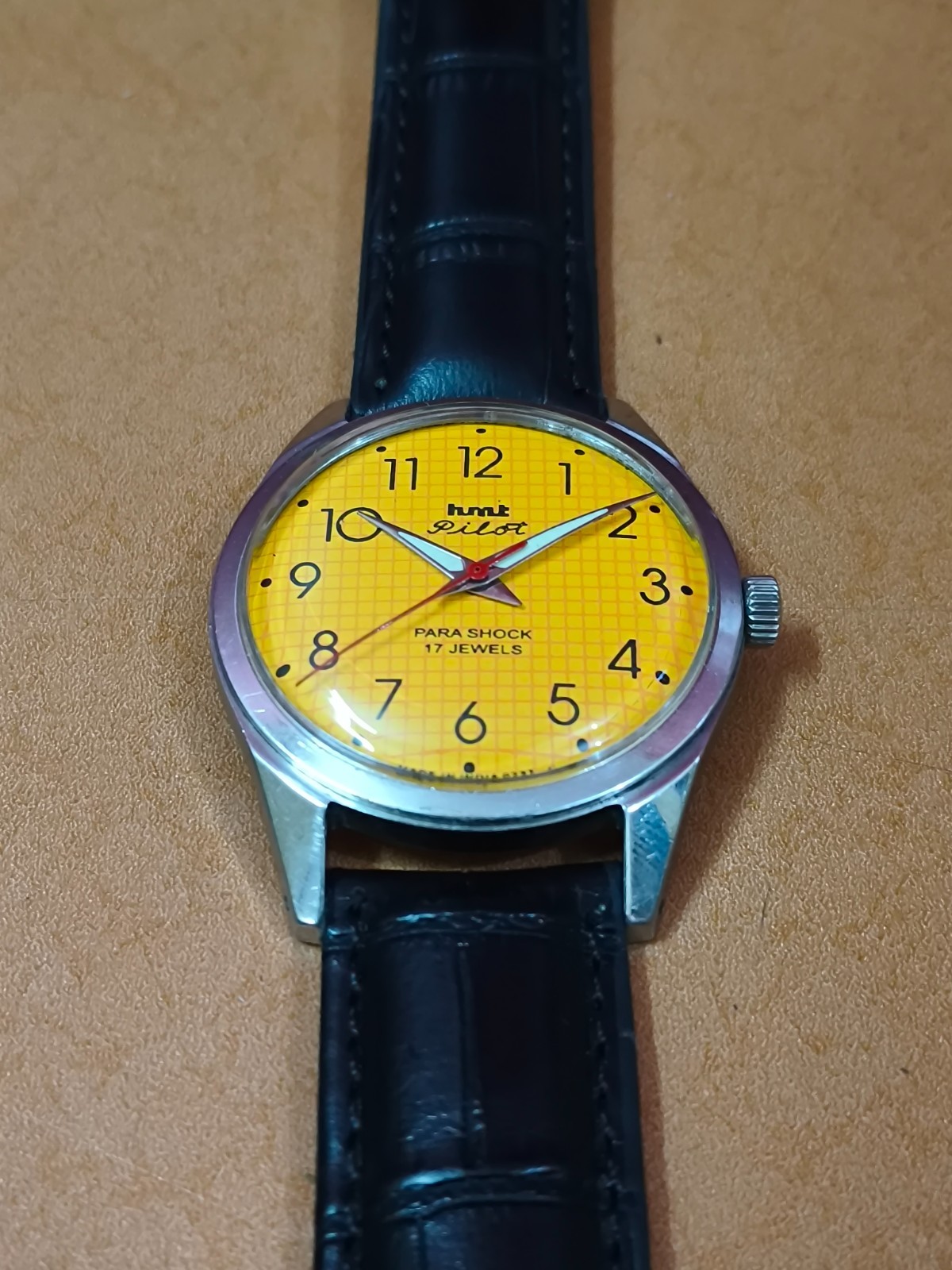 Vintage HMT Pilot Yellow 17 Jewels Mechanical Hand Winding Men’s Wrist Watch
