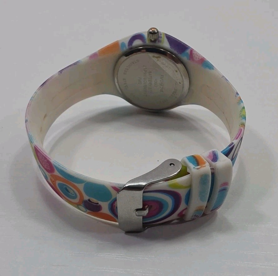 Ladies Casual Elegant Round White Dial Multicolor Poly Band Watch New Battery