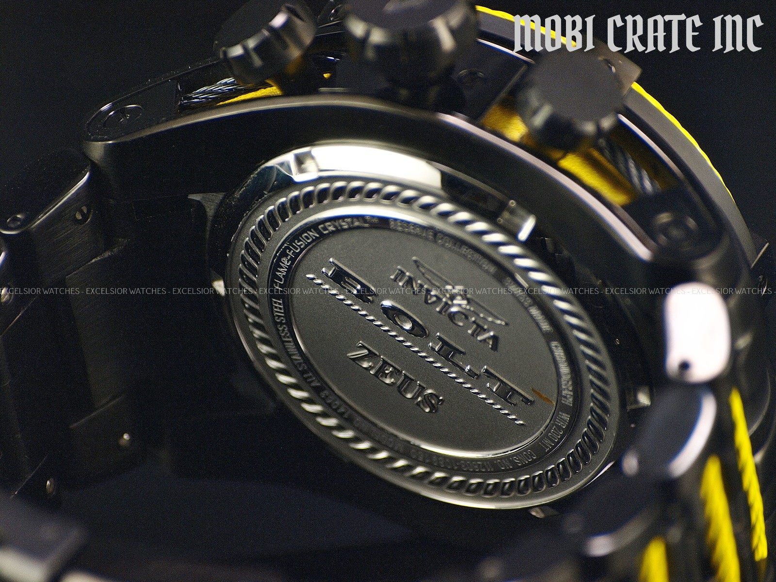 Rare Invicta 53mm RESERVE BOLT ZEUS Swiss Made Chrono Black Yellow SS Watch