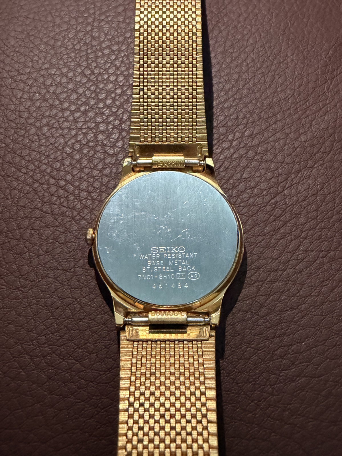 Seiko Watch Men 31mm Gold Dial Gold Tone Round 7N01-6H10 New Battery Vintage