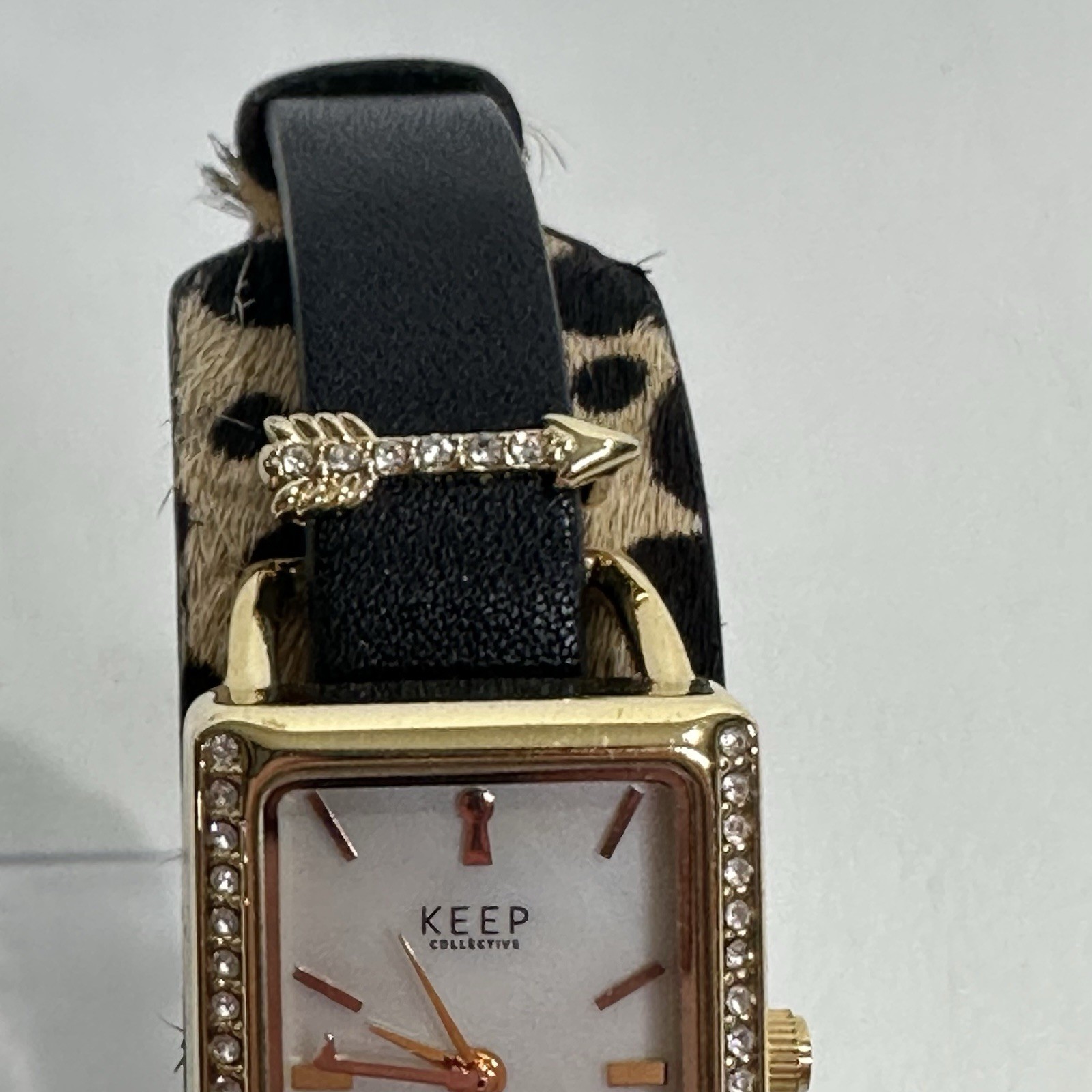 KEEP COLLECTIVE Gold Tone Watch Crystals CharmsReversible Black Brown Band Cuff