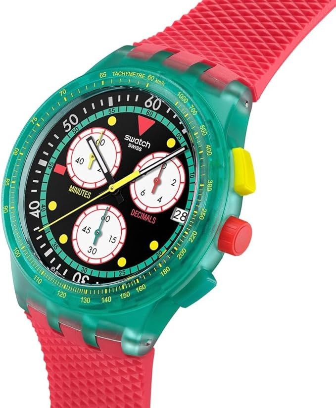 SWATCH NEON EMERALD CHRONO Swatch Neon Emerald Chrono SUSG409 Unisex Adult Red