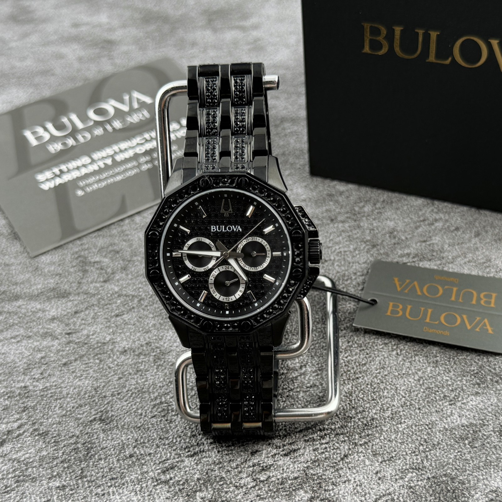 Bulova Men’s Crystal Octava Black Dial Multifunction Men’s Watch 98C134