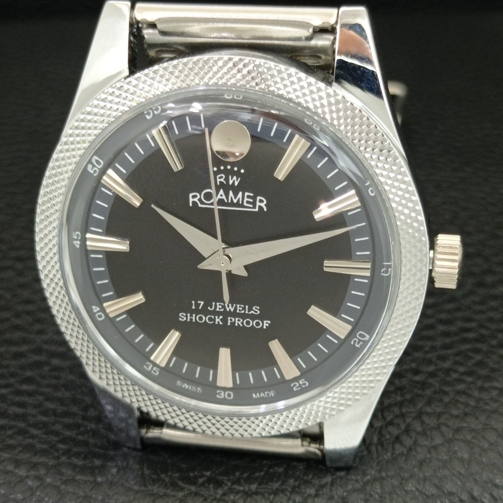 HAND-WINDING VINTAGE SWISS MENS REFURBISHED BLACK COLOR DIAL WATCH a707175-1