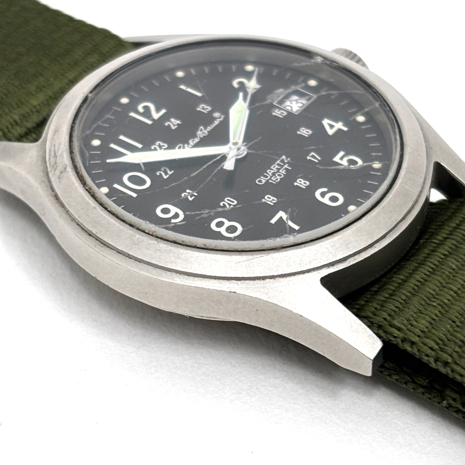 Vintage 90s Eddie Bauer French Quartz Military Field Watch 34mm Date New Battery