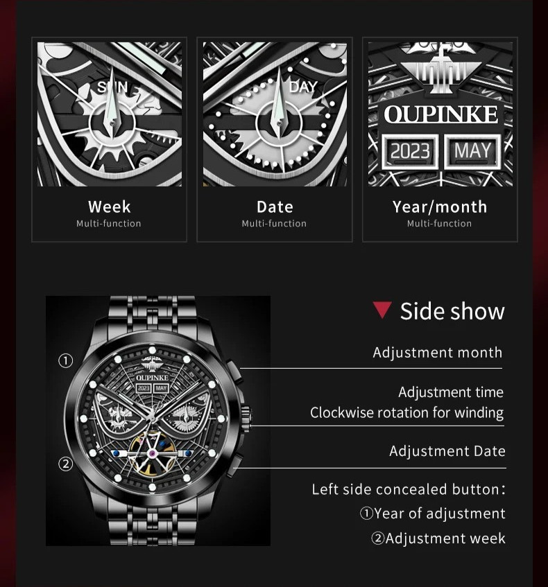 Automatic Mechanical Watch Waterproof Skeleton Luxury Dial Men Men’s Strap