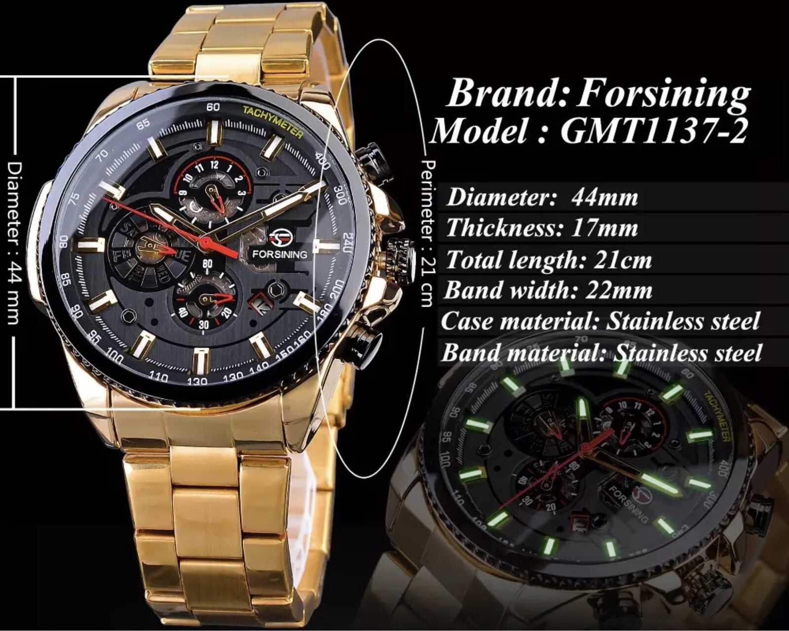 Big Self Winding Sport Watch. Day Month Date Waterproof Mens Watch Great Gift