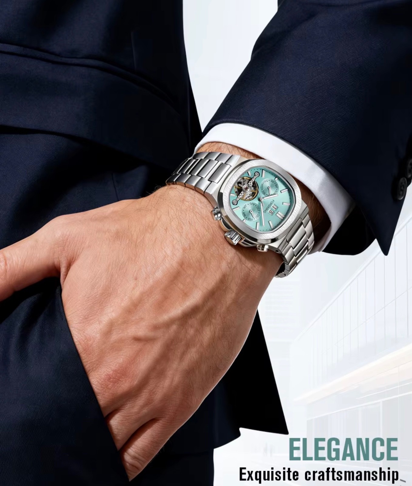 FORSINING Brand Tourbillon Men’s Automatic Mechanical Stainless Steel Band Watch