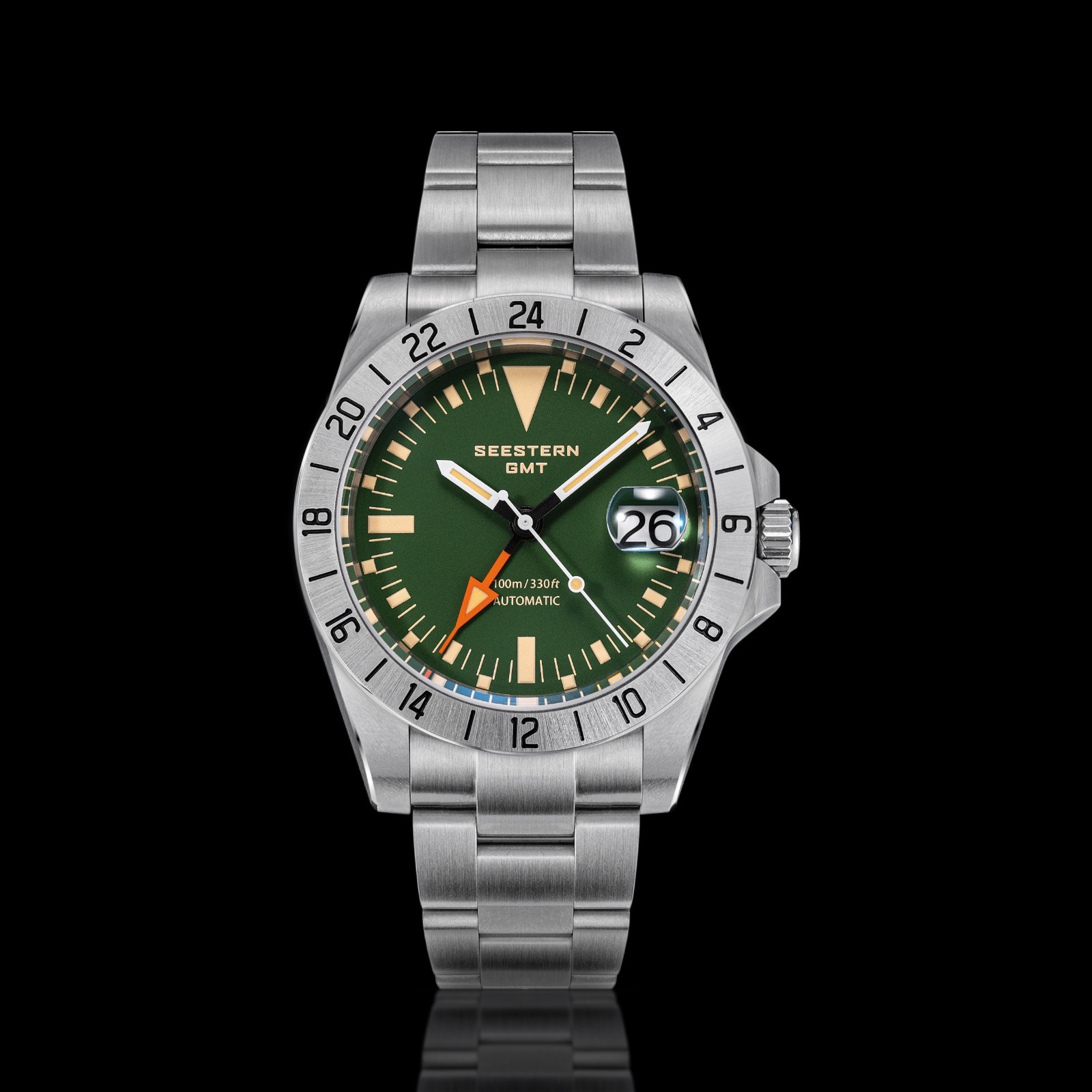 SEESTERN GMT, The Vintage Explorer, Green, NH34, Sapphire, Lume, 100m Diver,BNIB