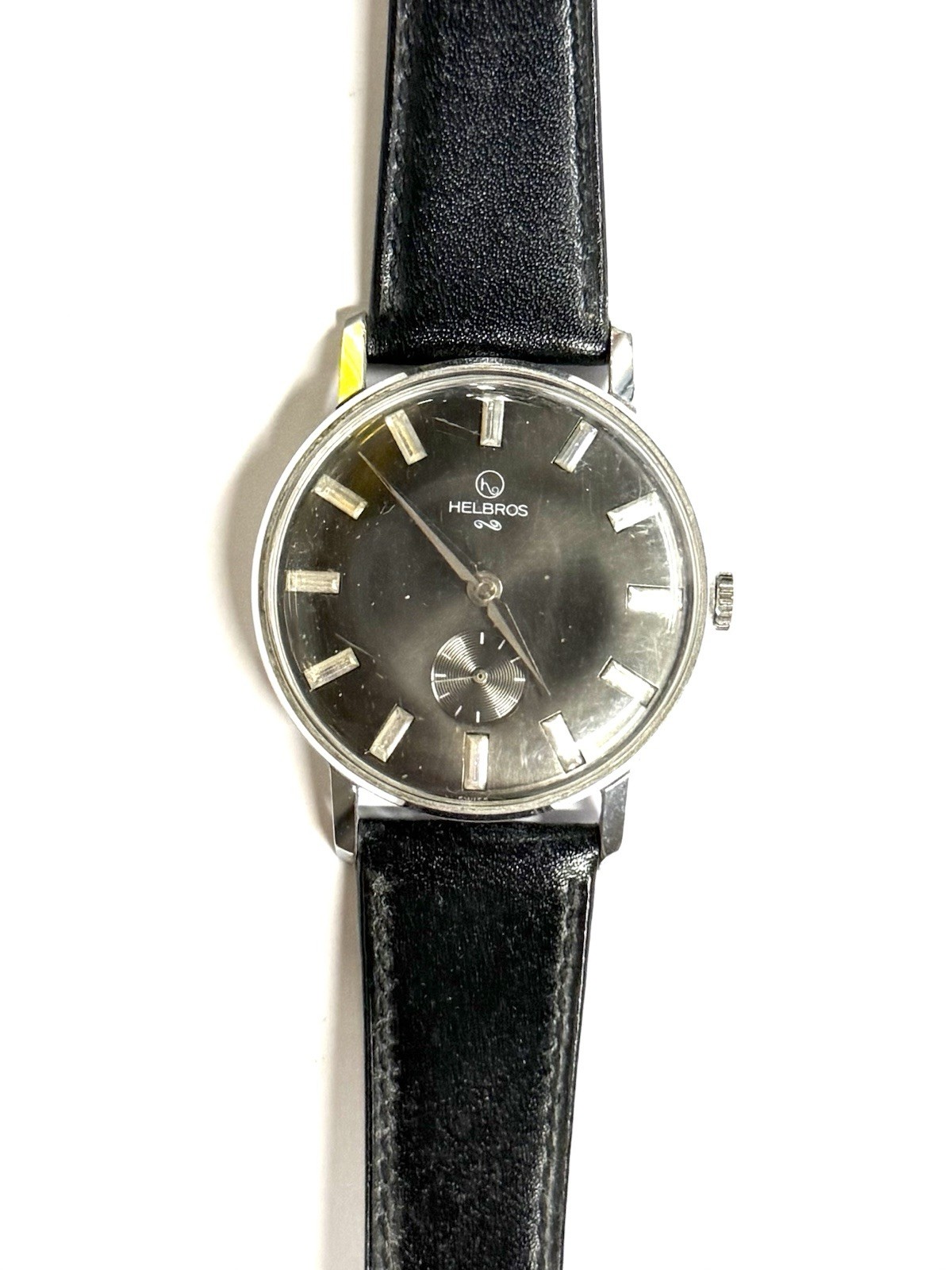 Vintage 60’s Helbros Manual Wind Wristwatch Swiss Made W/ Black Band From France