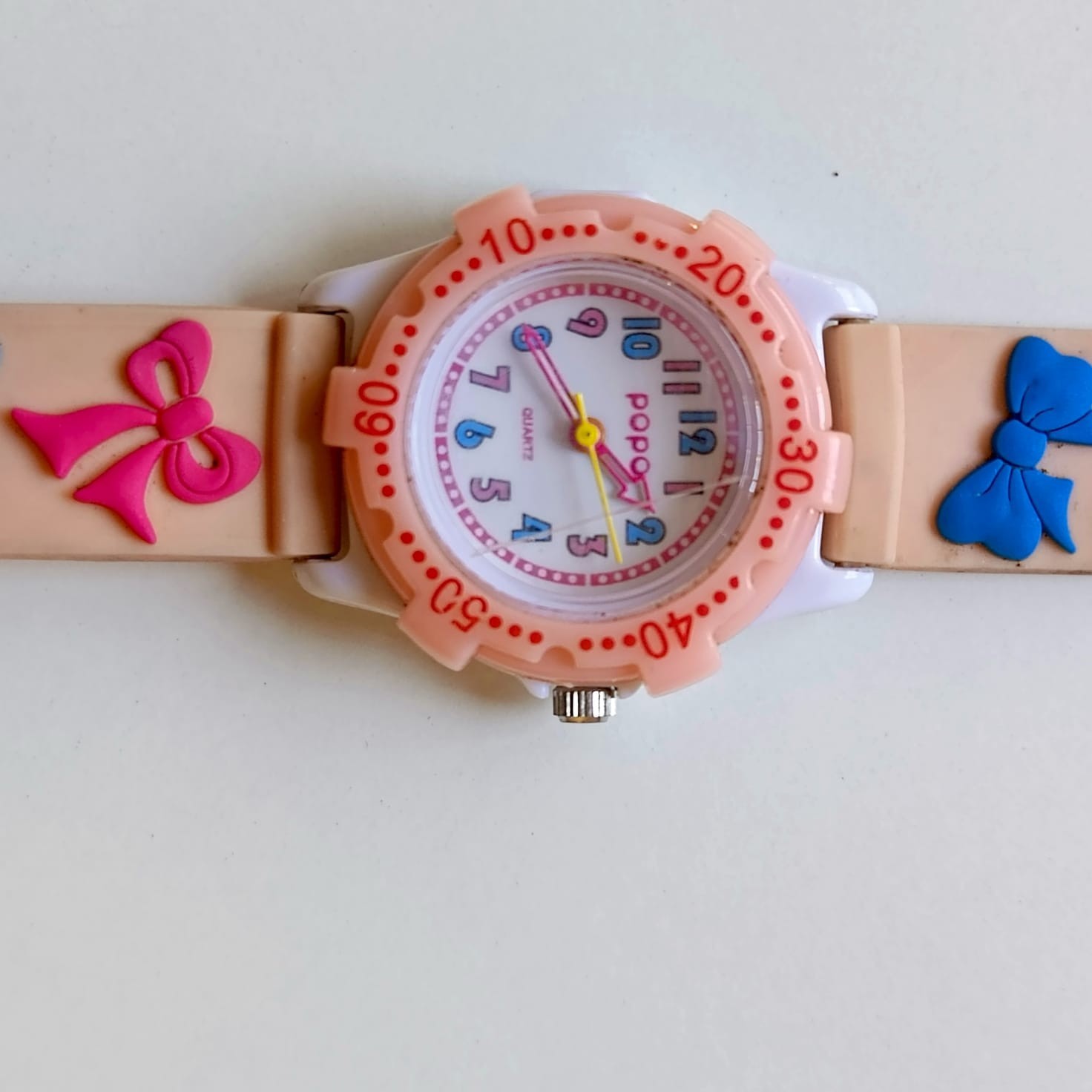 JAXIS Popo Kids Girls Watch Pink Silicone Strap Ribbon Bows Japan Movt TCL36