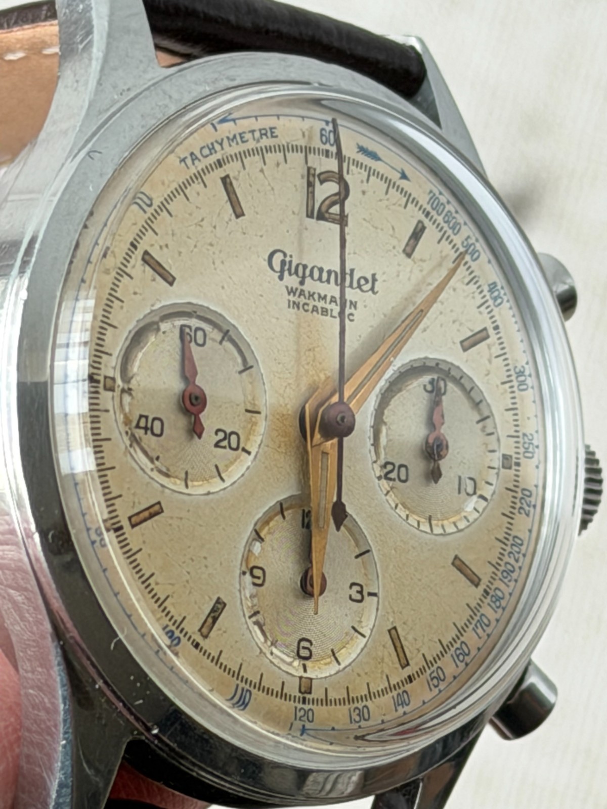 Gigandet Wakmann Incabloc Valjoux 72 chronograph working perfectly