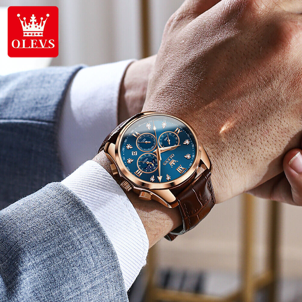 OLEVS Man’s Watch Chronograph Diamond Date Moon Phases Waterproof Wristwatches