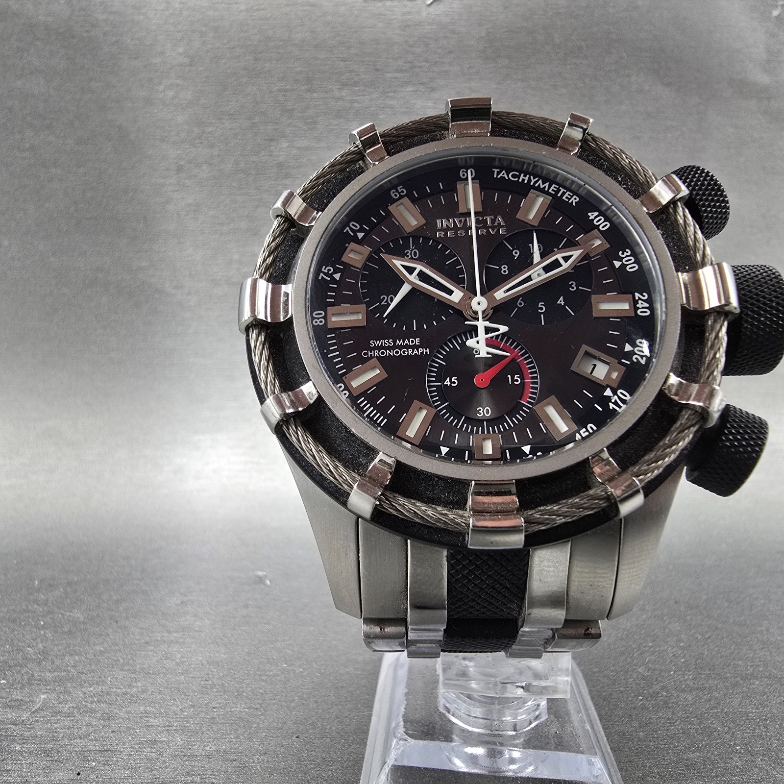 Invicta Reserve Chronograph Watchy Men 50mm Black Dial Steel 5627 New Battery