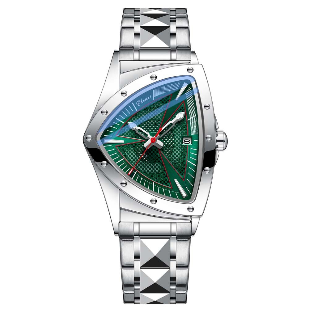 CHENXI Men Quartz Watch Triangle Silver Steel Watch for Male Business Wristwatch