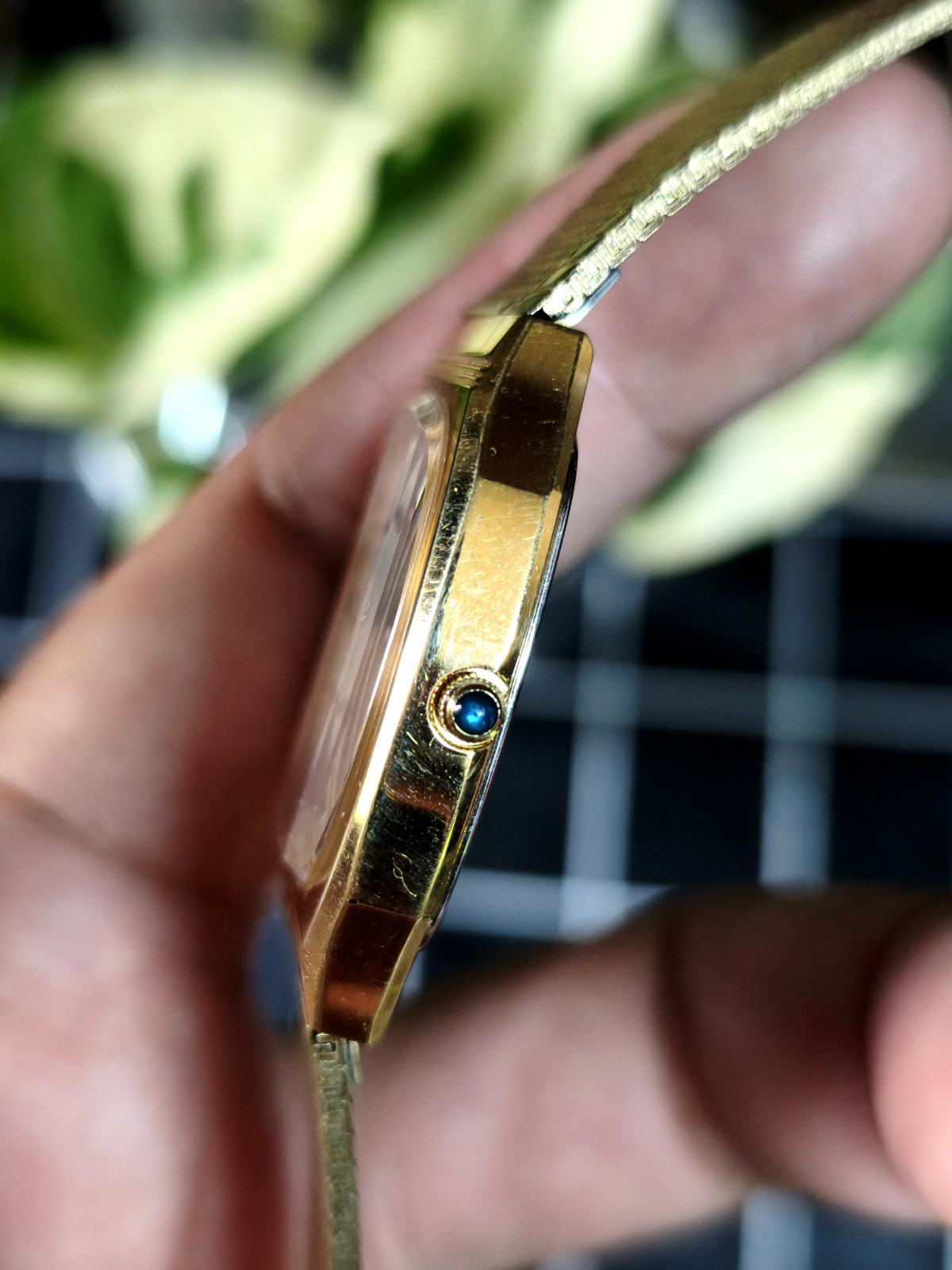 PLANTA GENET QUARTZ DRESS WATCH PG124 SWISS MOVEMENT CABOCHON CROWN MESH BAND