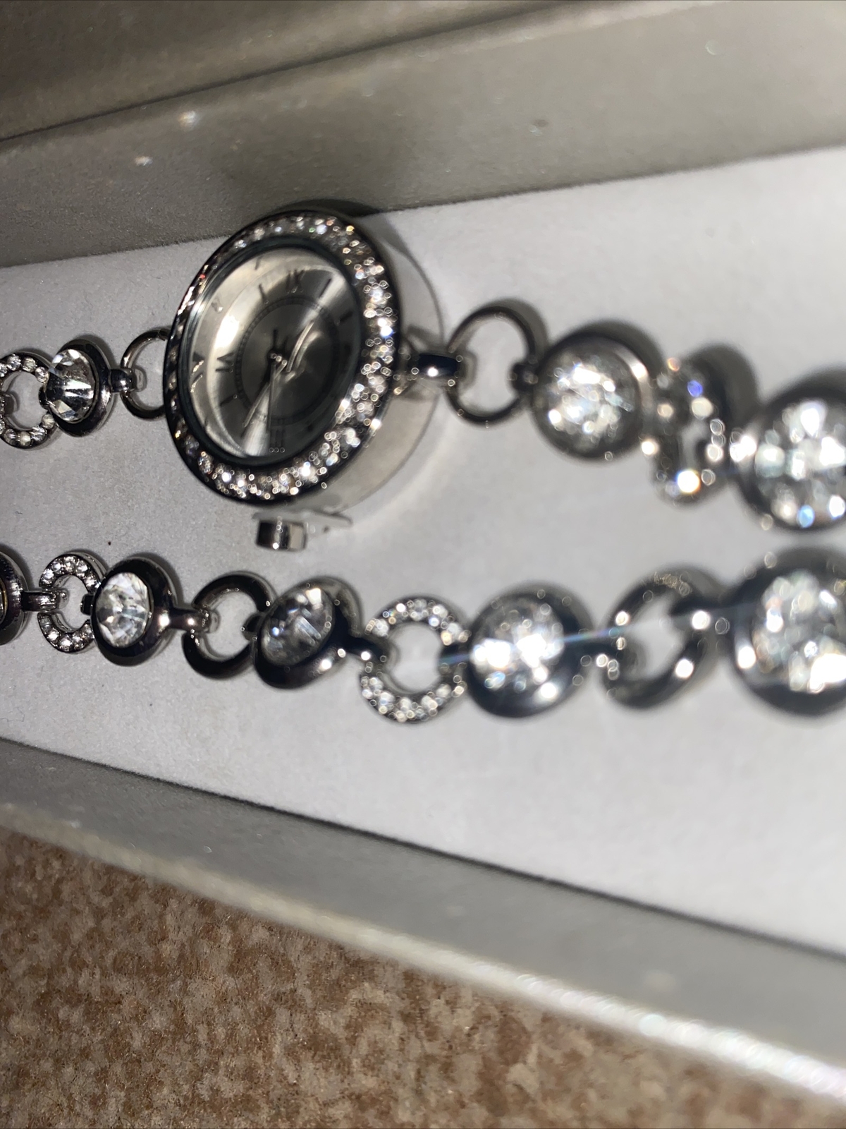 WATCH AND BRACELET SET DIAMONTE SILVER TONE DRESSY FORMAL PARTY BRAND NEW IN BOX