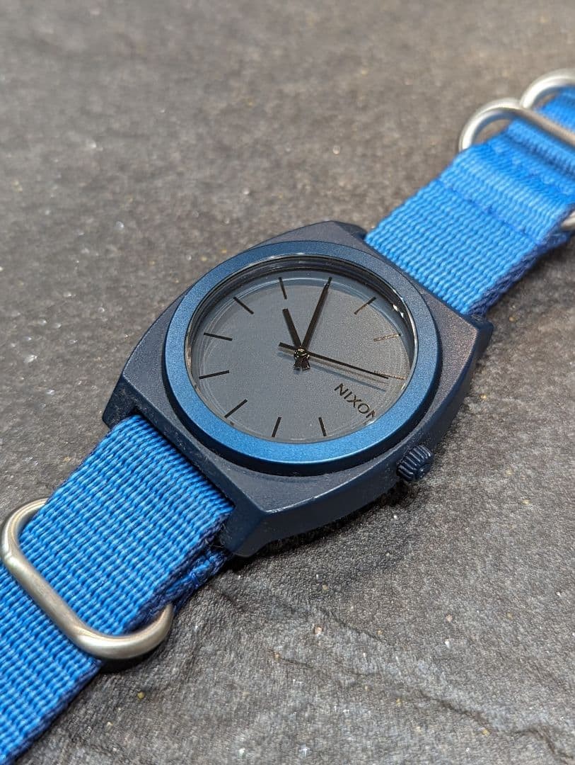Battery replaced. NIXON Time Teller wristwatch with nylon strap, navy.