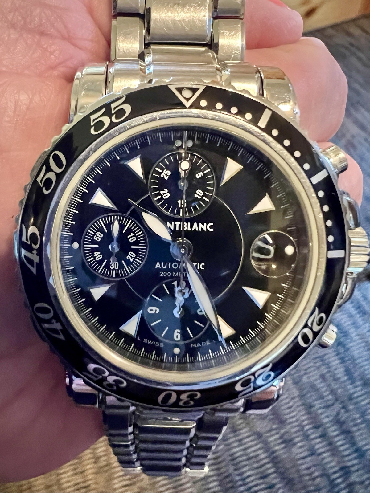 Montblanc Automatic Chronograph Diver Watch 200M Stainless Steel Black Dial