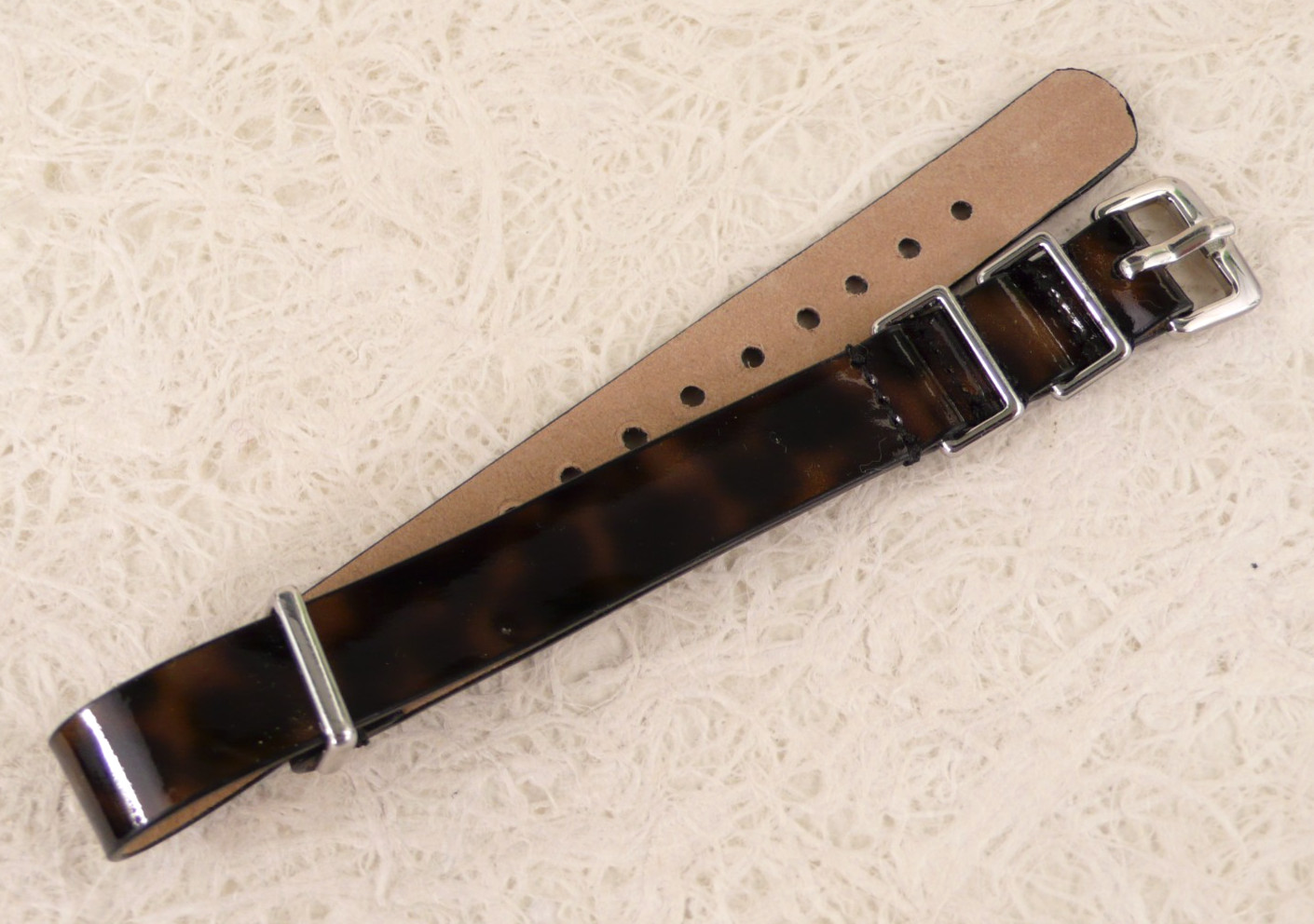 NEW J. CREW TORTOISE PATENT LEATHER WOMEN’S WATCH BAND 14mm SILVER BUCKLE