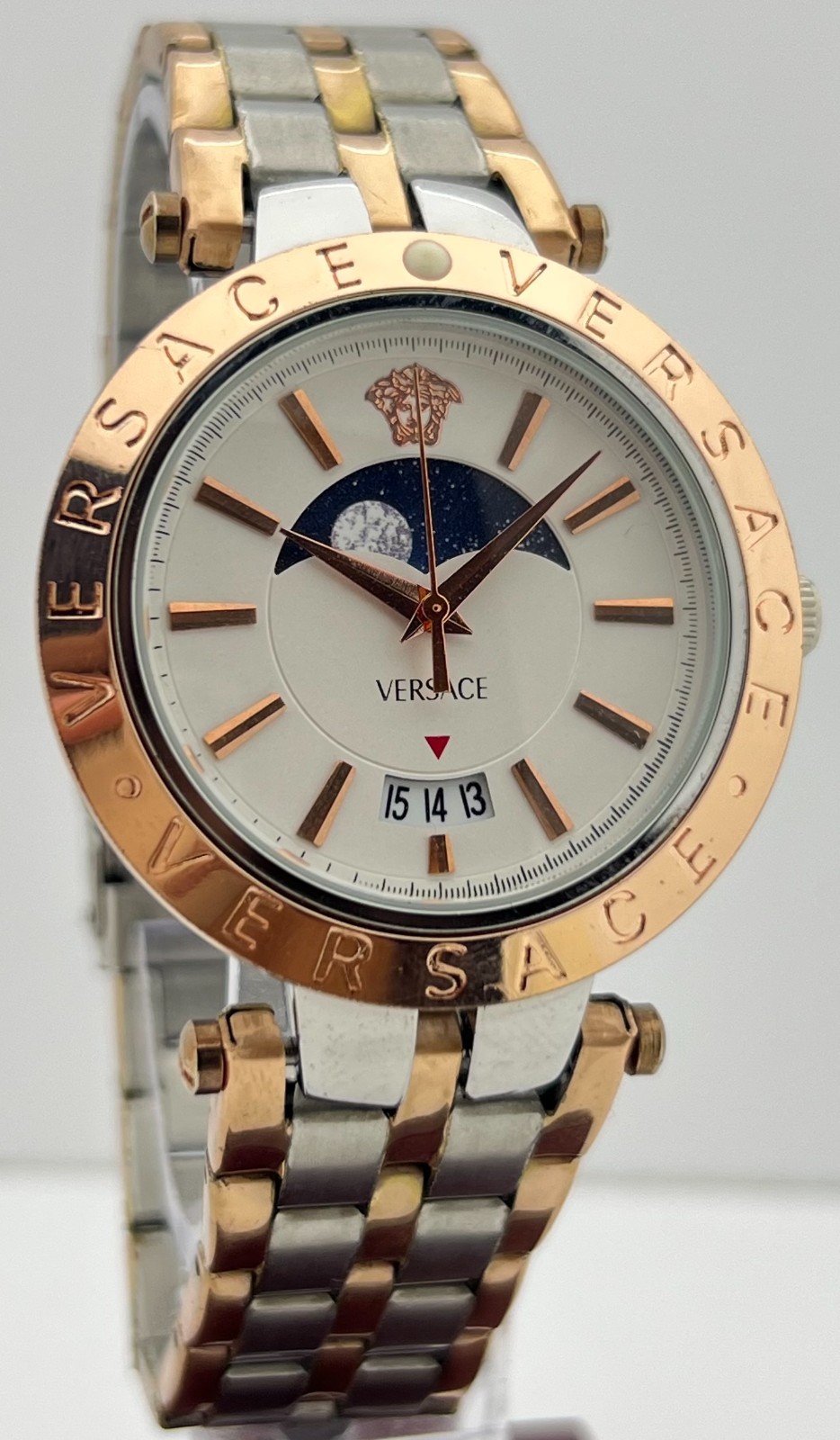 Premium Men’s Versace MoonPhase White Dial Date Rotating Bezel Wristwatch