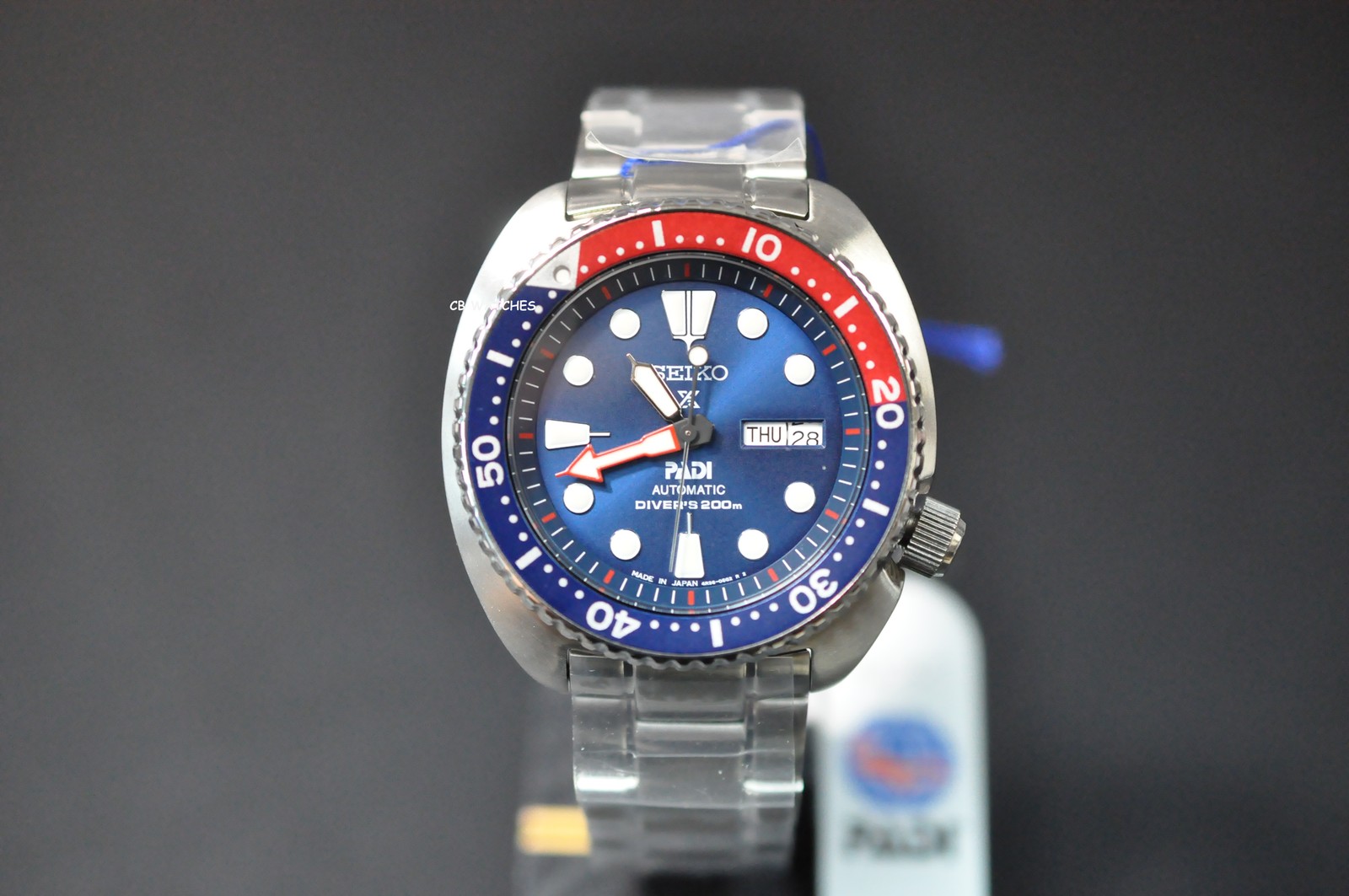 Seiko Padi Prospex Turtle Pepsi 45 mm Automatic Stainless Steel Watch SRPE99