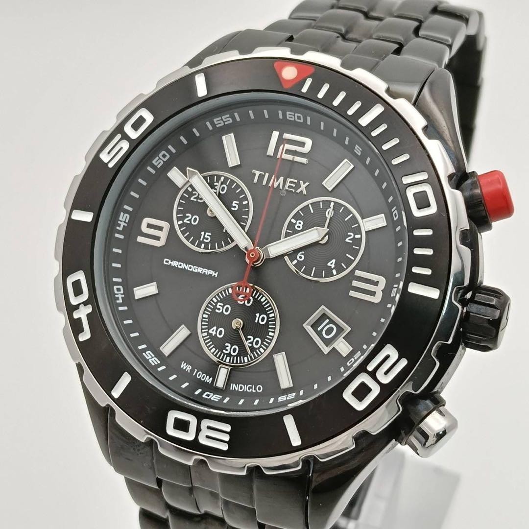 TIMEX SL T2M758 Chronograph Mens Watch 44mm 10 bar Indiglo Stainless