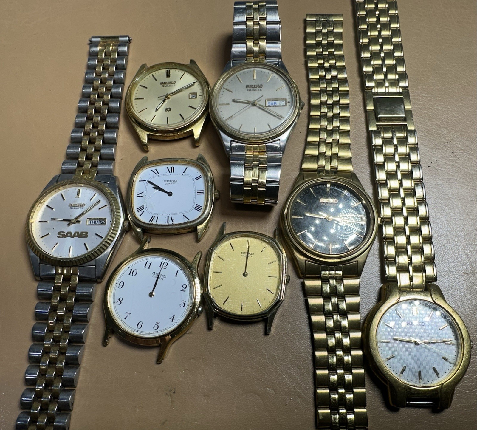 Vintage Seiko Quartz Watch Lot 8 Mens Parts Repair Day Date SAAB Japan