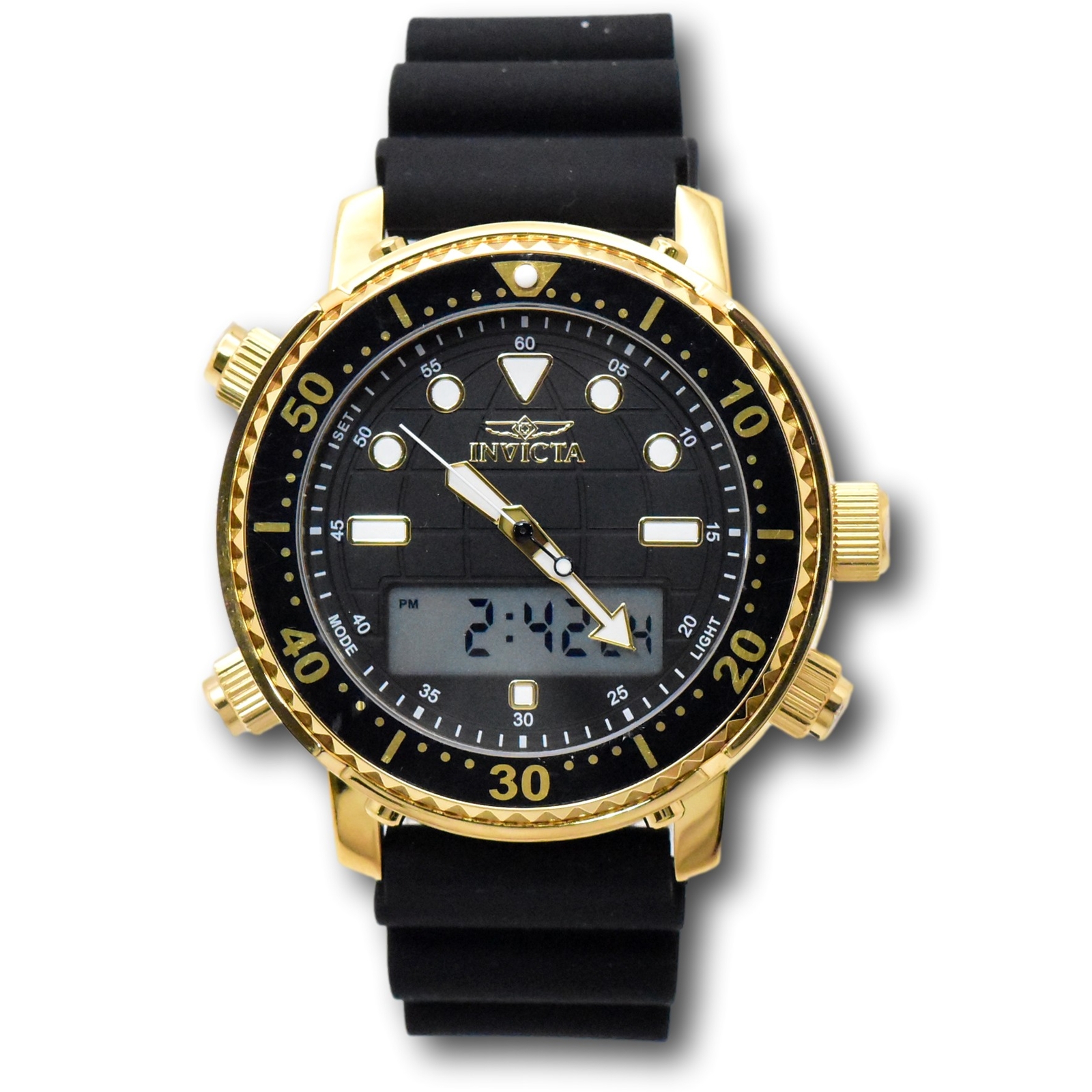 Invicta Pro Diver Men’s 46.5mm Gold Dual Time Digital Ana-Digi Watch 48369