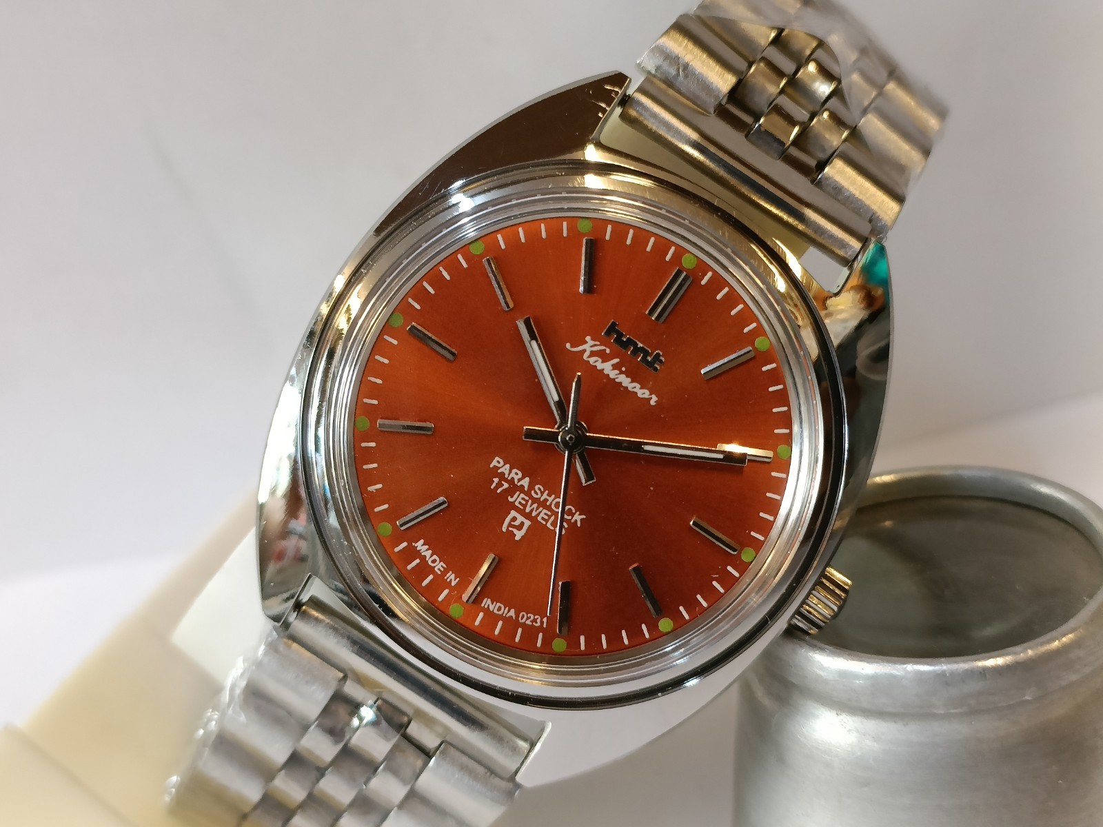 REFURBISHED HMT KOHINOOR 17J WINDING ORANGE DIAL 0231 INDIA MEN’S WORKING
