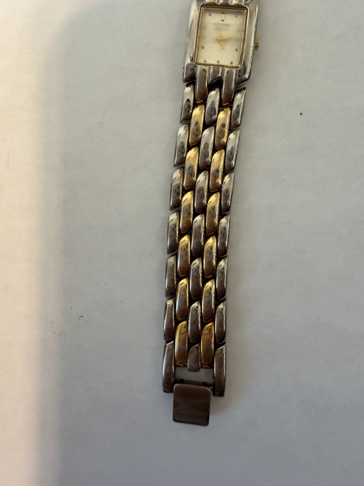 Citizen Analog Wristwatch Women Silver Gold Metal Band White Dial Baton Indexes