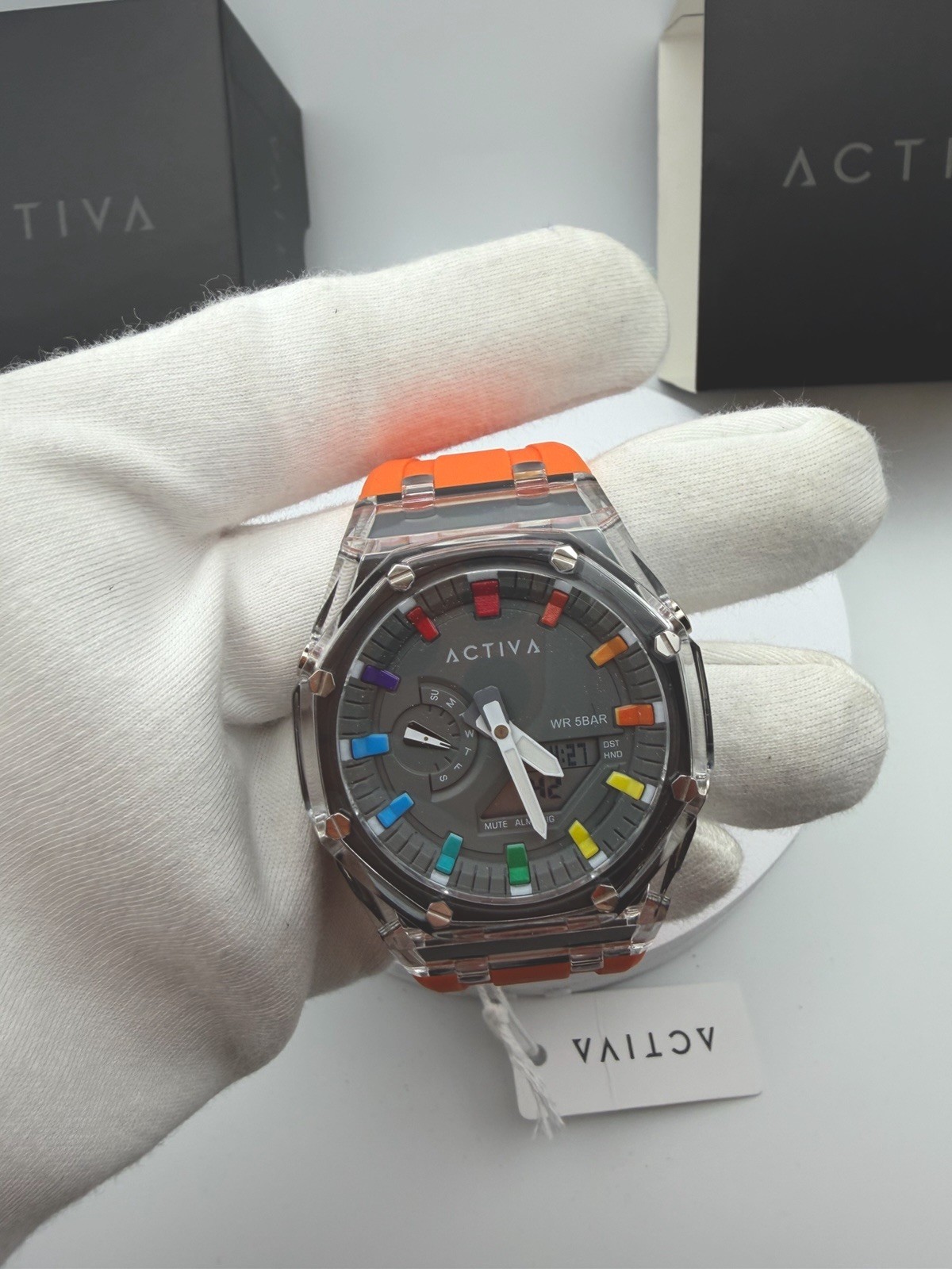 ACW2100-005 Quartz Analog Wristwatch 50m Orange Silicone Strap w/ Box