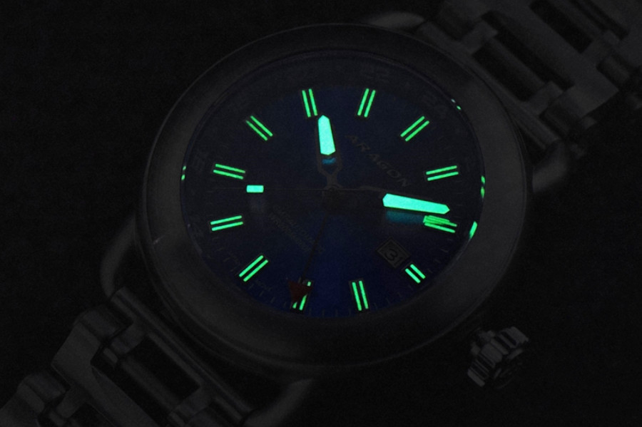 NEW! ARAGON Millipede SunRay Blue Dial GMT Automatic Mnmt Watch 24 HR Dial 44mm