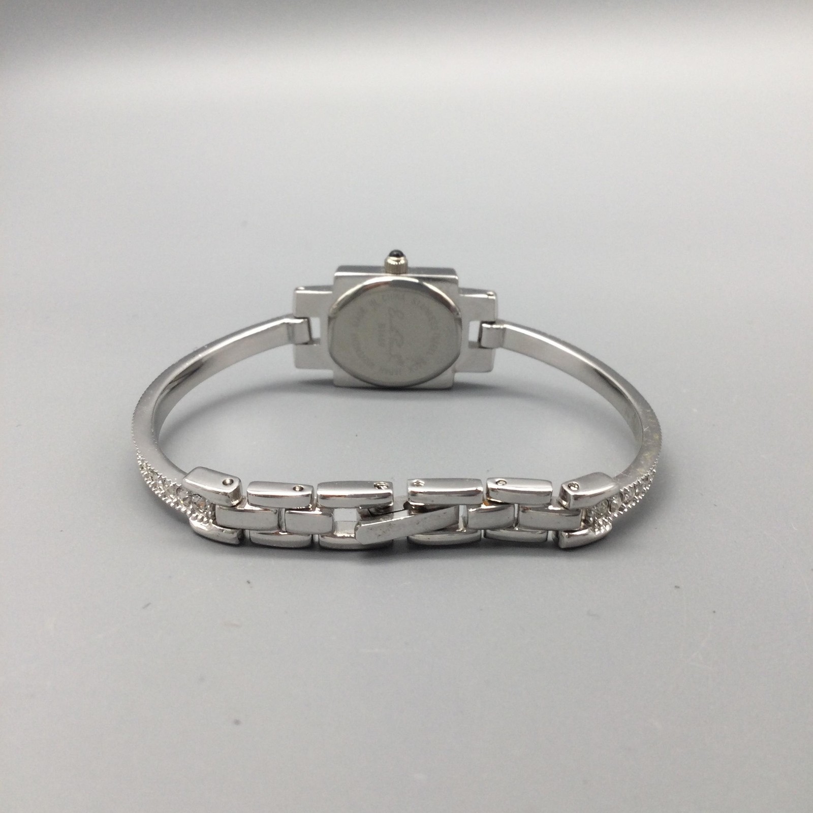 Erwin Pearl Womens Watch 16mm Square Silver Tone Crystal New Battery 5.75″