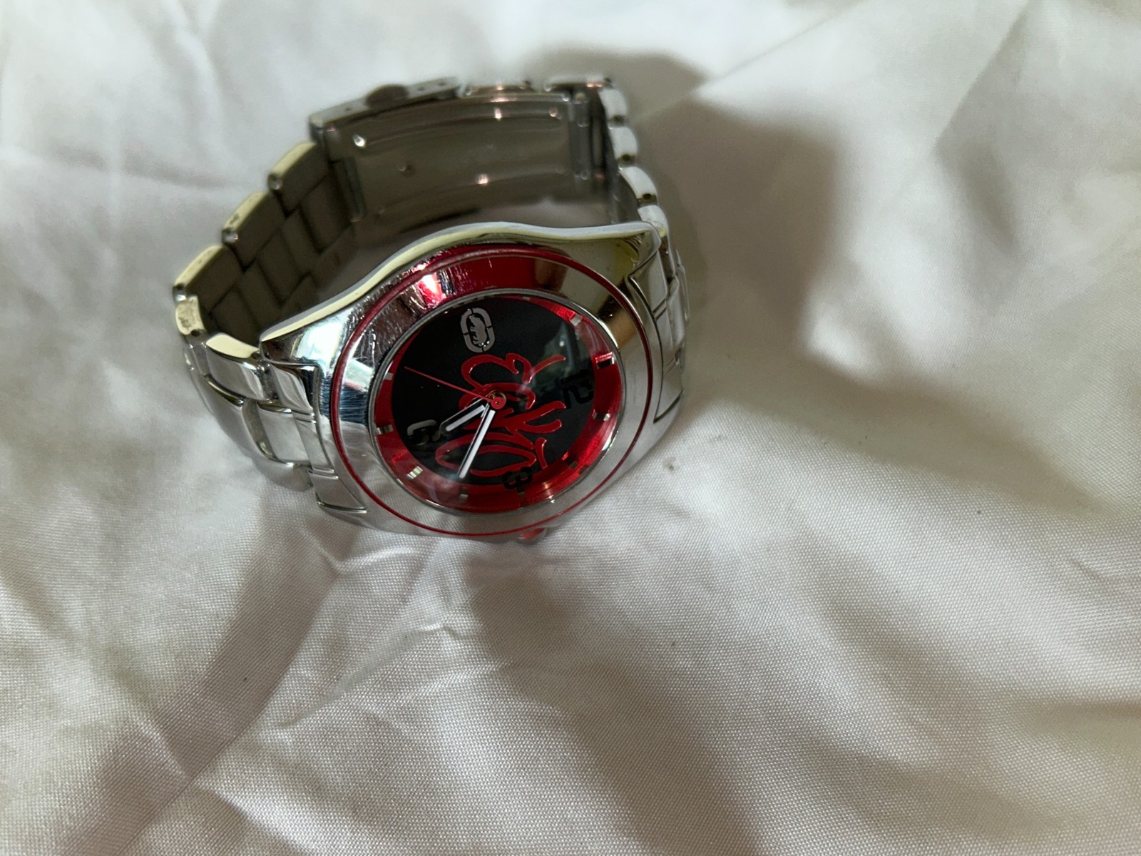 NICE Marc Ecko Chronicles 829-1972 Mirror/Black Red Dial/SS Push button Latch