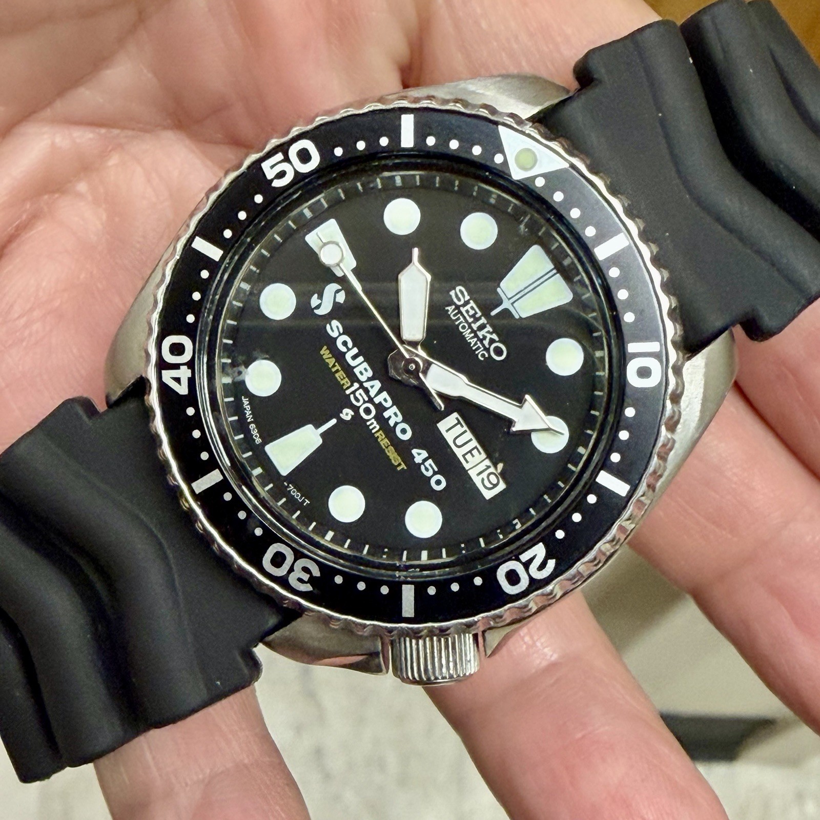 VTG Seiko 6309-7290 Slim Turtle W/Aftermarket Scuba Pro Dial Men’s Divers Watch