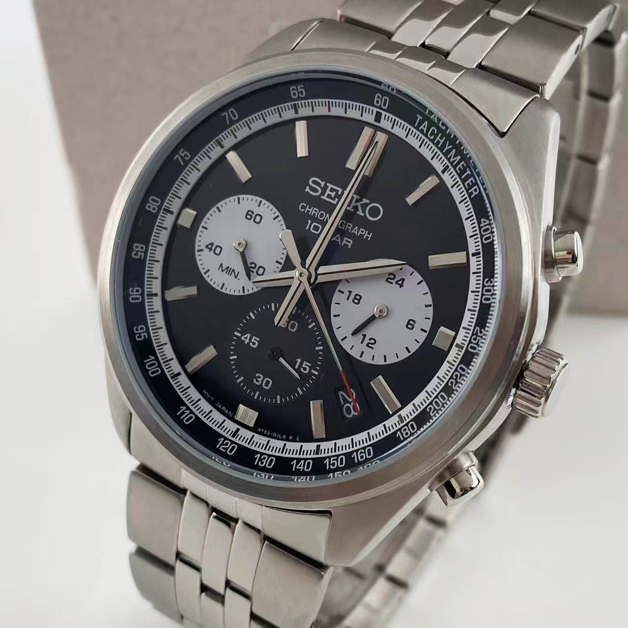 New Seiko Essentials SSB429 Black Dial Stainless Steel Men’s Quartz Watch 41.5mm