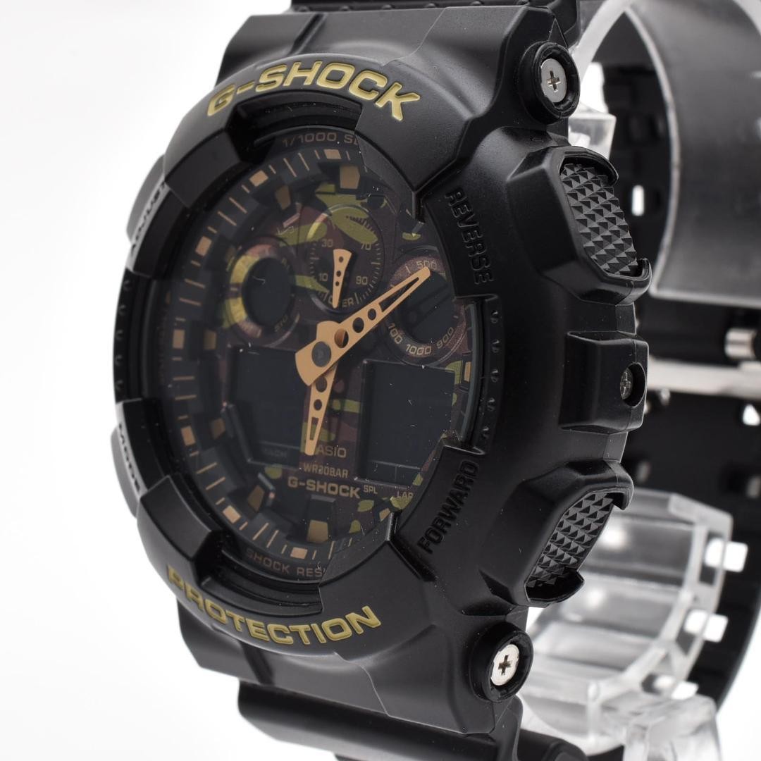 CASIO G-SHOCK GA-100CF Black Gold Camo Watch Used
