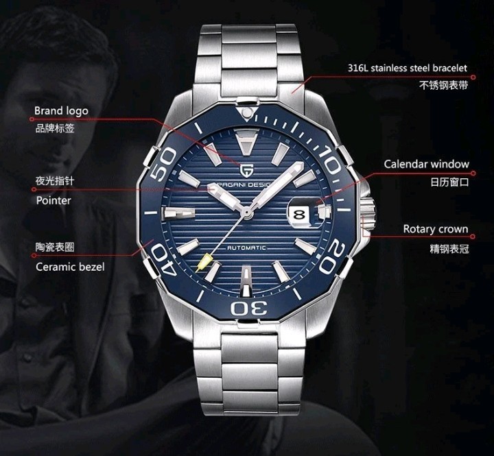 Pagani Design Automatic Mechanical Watch For Men’s Stainless Steel Luxury Date