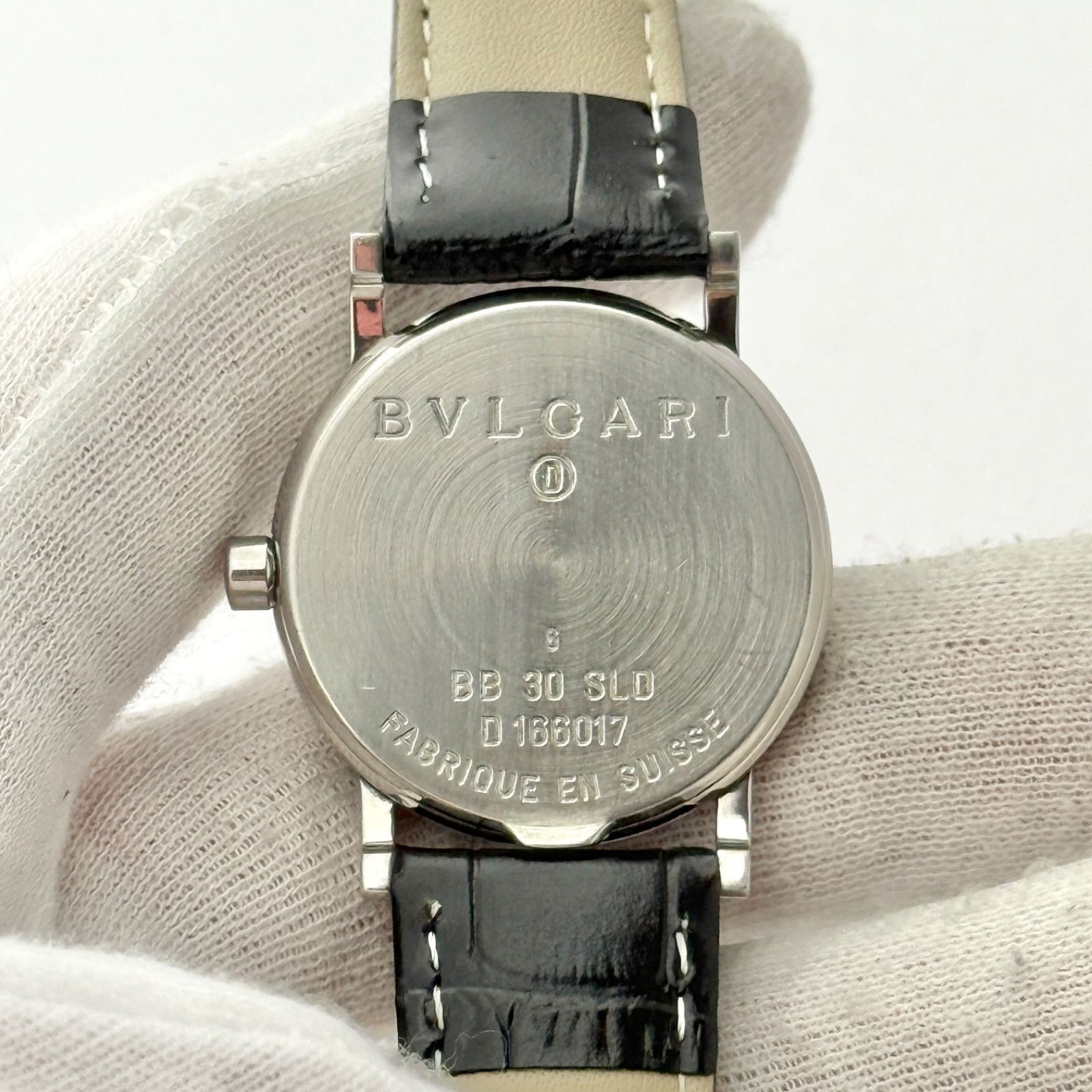 BVLGARI BB30SLD Ladies Watch Ivory Dial New Black Strap Battery Rare 30mm
