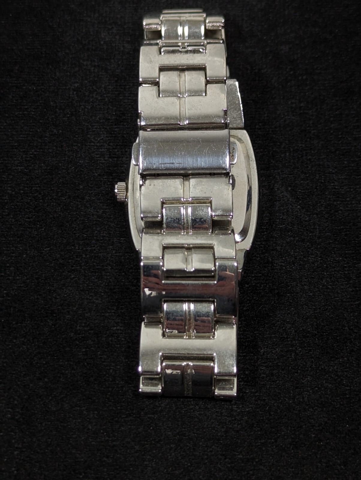 Mens VS Black Dial Silver Tone Rectangle Case Stainless St Link Band Watch 8.5in
