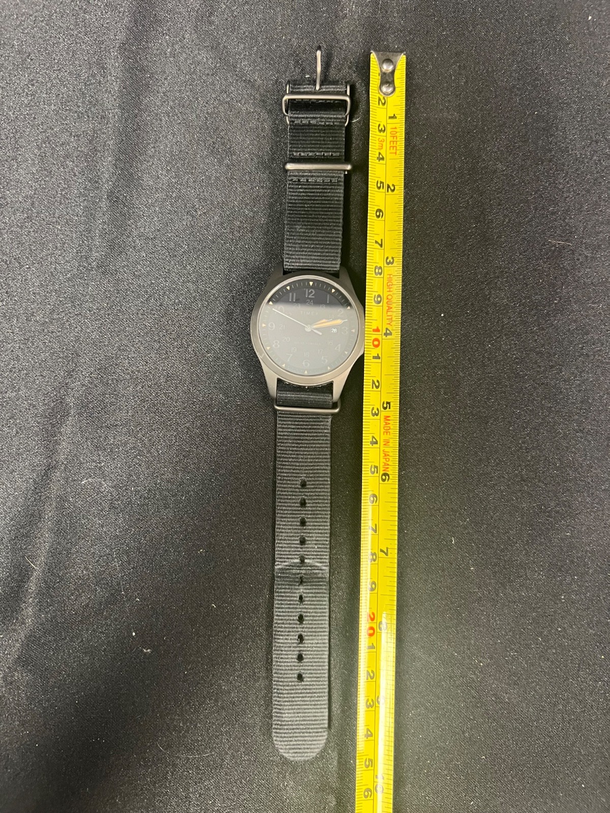 Timex Solar Powered Black Cloth Strap 12 Hour Watch NEW BATTERY Japan