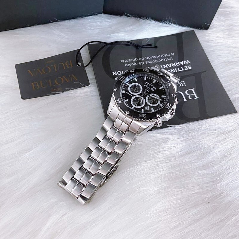 Men Bulova Classic Black Marine Star Chronograph 98B401 Quartz Watch 7.5-8-8.5