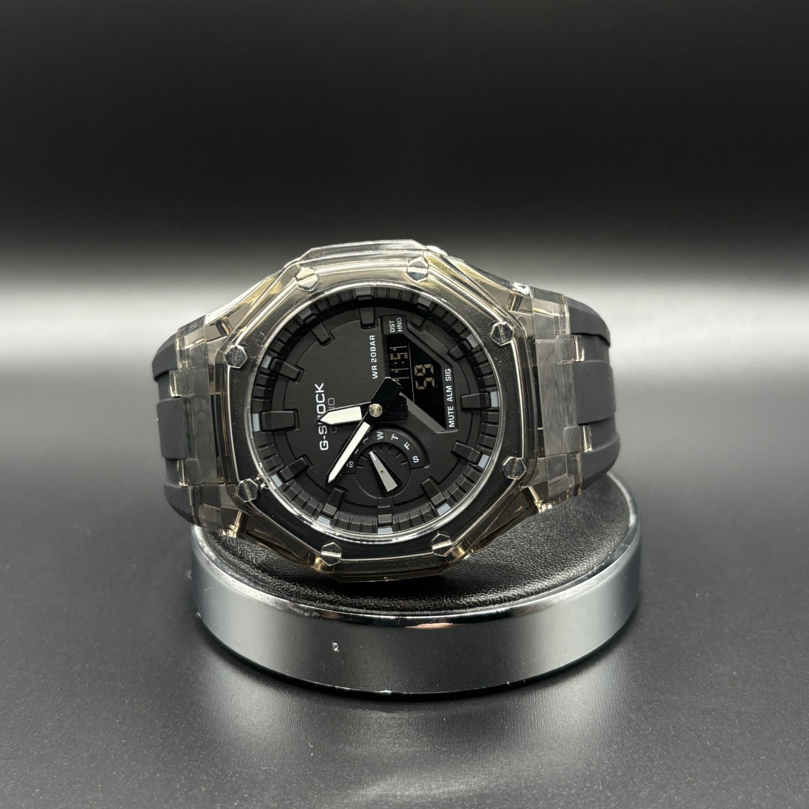 Casio G shock GA2100-A1A CasiOak Clear Case Steel Screws Black on Black FREESHIP