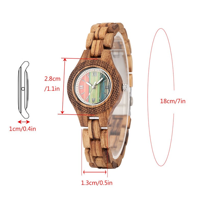 Mutil Color Dial Natural Wood Watch Folding Clasp Wristwatch Gift Idea For Women