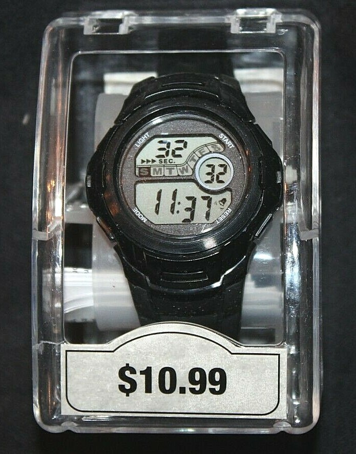 Round Black Digital Wristwatch w/ Black Plastic/Rubber Strap