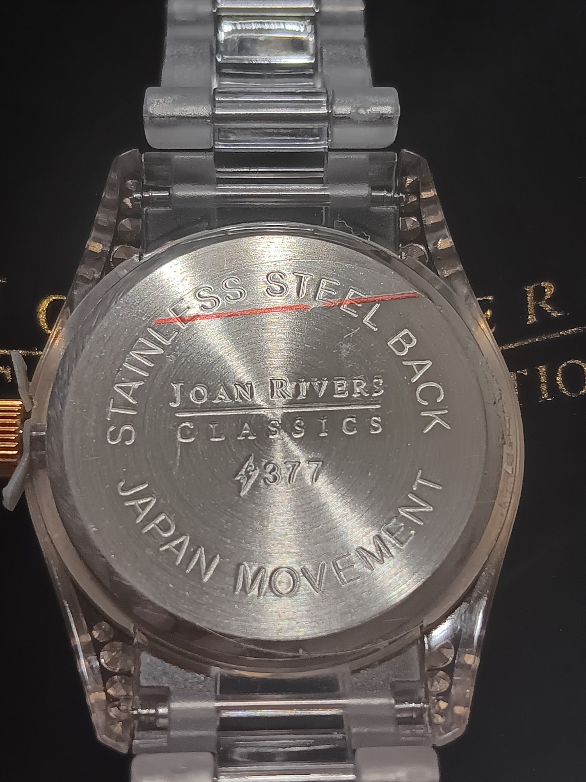 NIB Joan Rivers Classic Collection Clear Acrylic Crystal Watch Blue MOP working